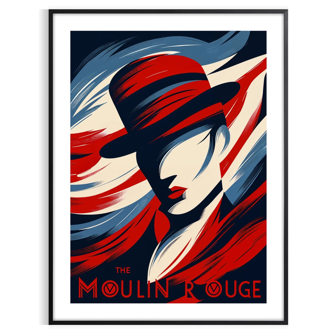 Vintage Moulin Rouge Paris poster, red and black cabaret artwork print