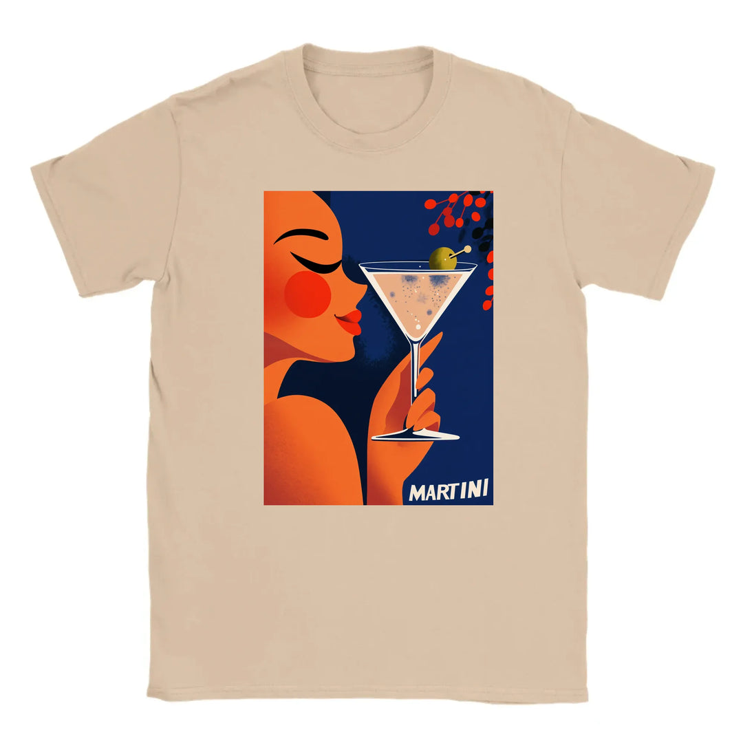 カクテルを楽しむ女性のグラフィックがプリントされたTシャツ