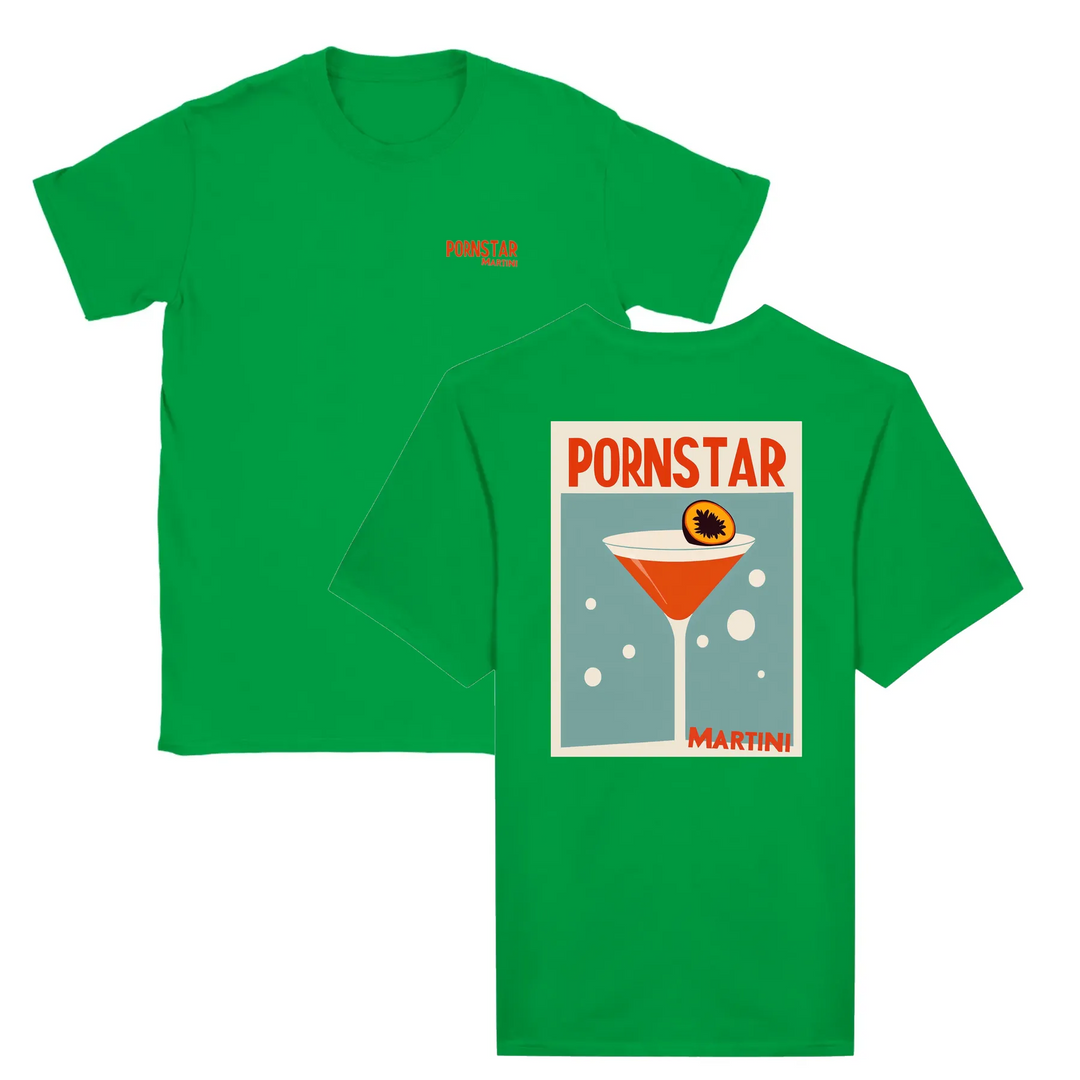 T-shirt featuring a graphic of a Pornstar Martini cocktail