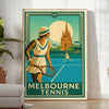 Melbourne tennis poster in brown and green, minimalist sport artwork