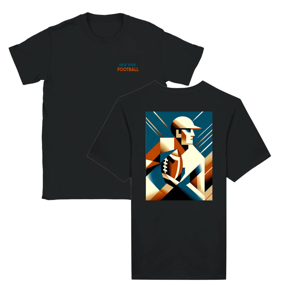 T-shirt featuring an illustration of an American football in action