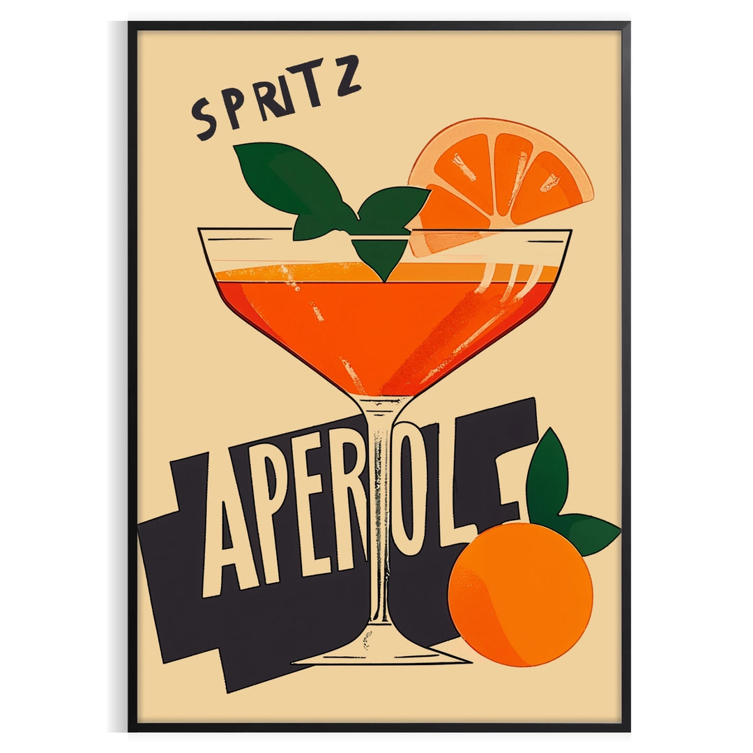 Illustration of an Aperol 2 cocktail in retro orange and brown tones