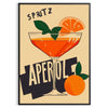 Illustration of an Aperol 2 cocktail in retro orange and brown tones