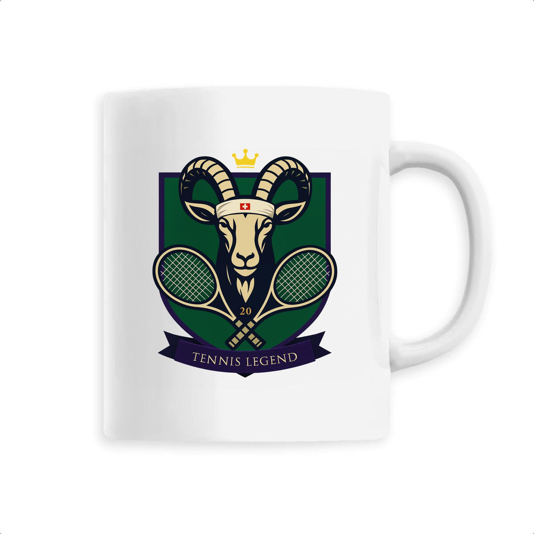 Ceramic mug featuring stylized Roger Federer tennis illustration