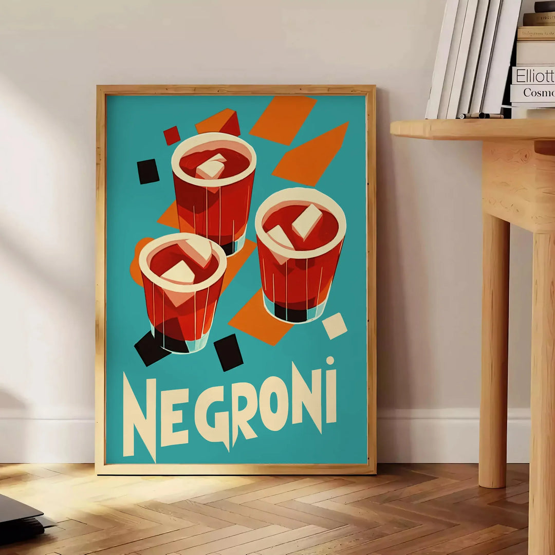 Negroni poster featuring orange and brown minimalist vintage illustration