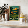 Εικονογράφηση art deco του γηπέδου γκολφ Arcachon σε κίτρινες και γκρι αποχρώσεις