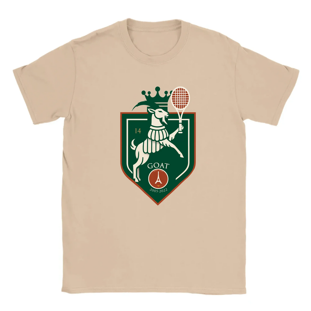 T-shirt featuring a graphic of Rafael Nadal in action at the Paris tennis tournament
