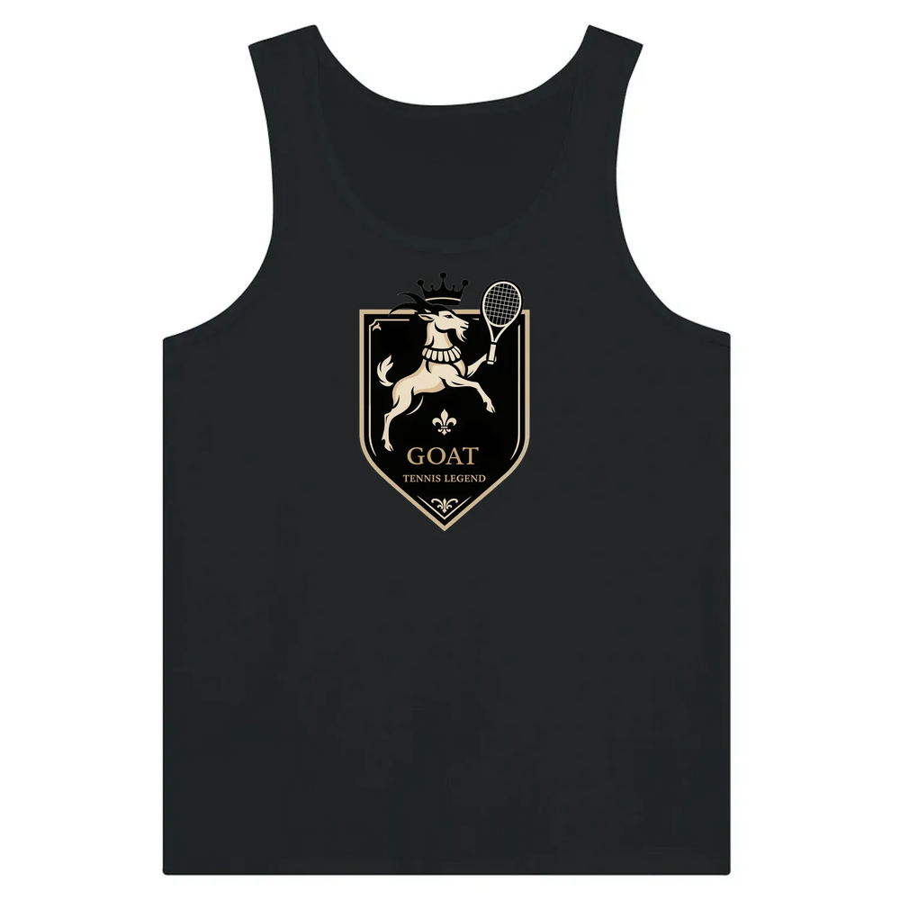 Unisex tank top featuring a graphic of a tennis player with the word 'GOAT'