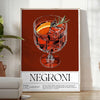 Minimalist Negroni cocktail poster, gray and brown watercolor composition