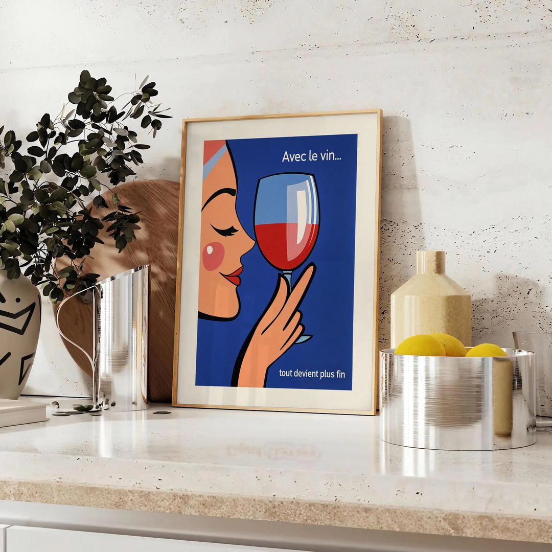 Vintage cocktail poster showing wine glass illustration in orange and red