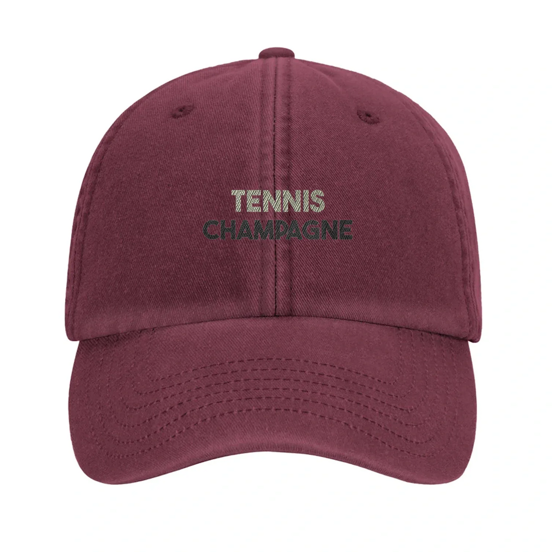 Embroidered cap featuring a vintage tennis champagne design