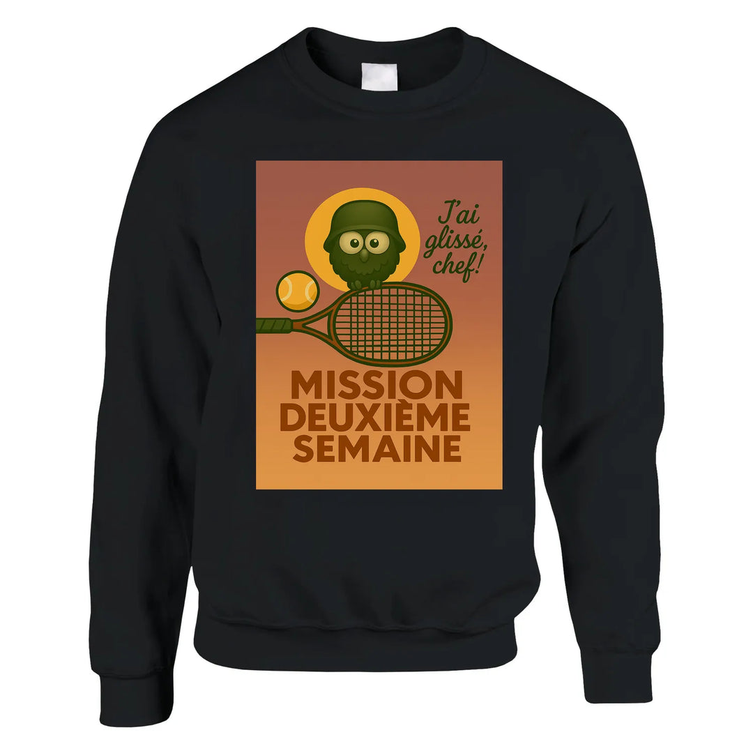 Unisexowy sweter z typograficznym wzorem inspirowanym Mission 2ème Semaine Tennis