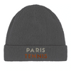 Embroidered beanie featuring a tennis design inspired by Paris