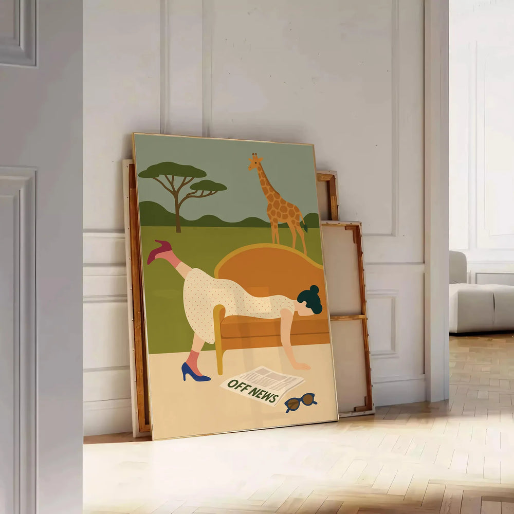 Poster showing a minimalist relaxed scene in brown and green, motivational