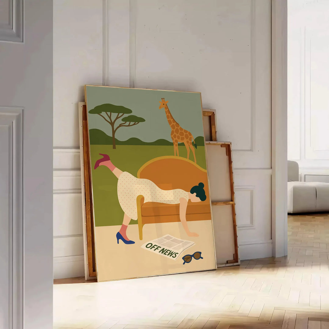 Poster showing a minimalist relaxed scene in brown and green, motivational