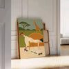 Poster showing a minimalist relaxed scene in brown and green, motivational