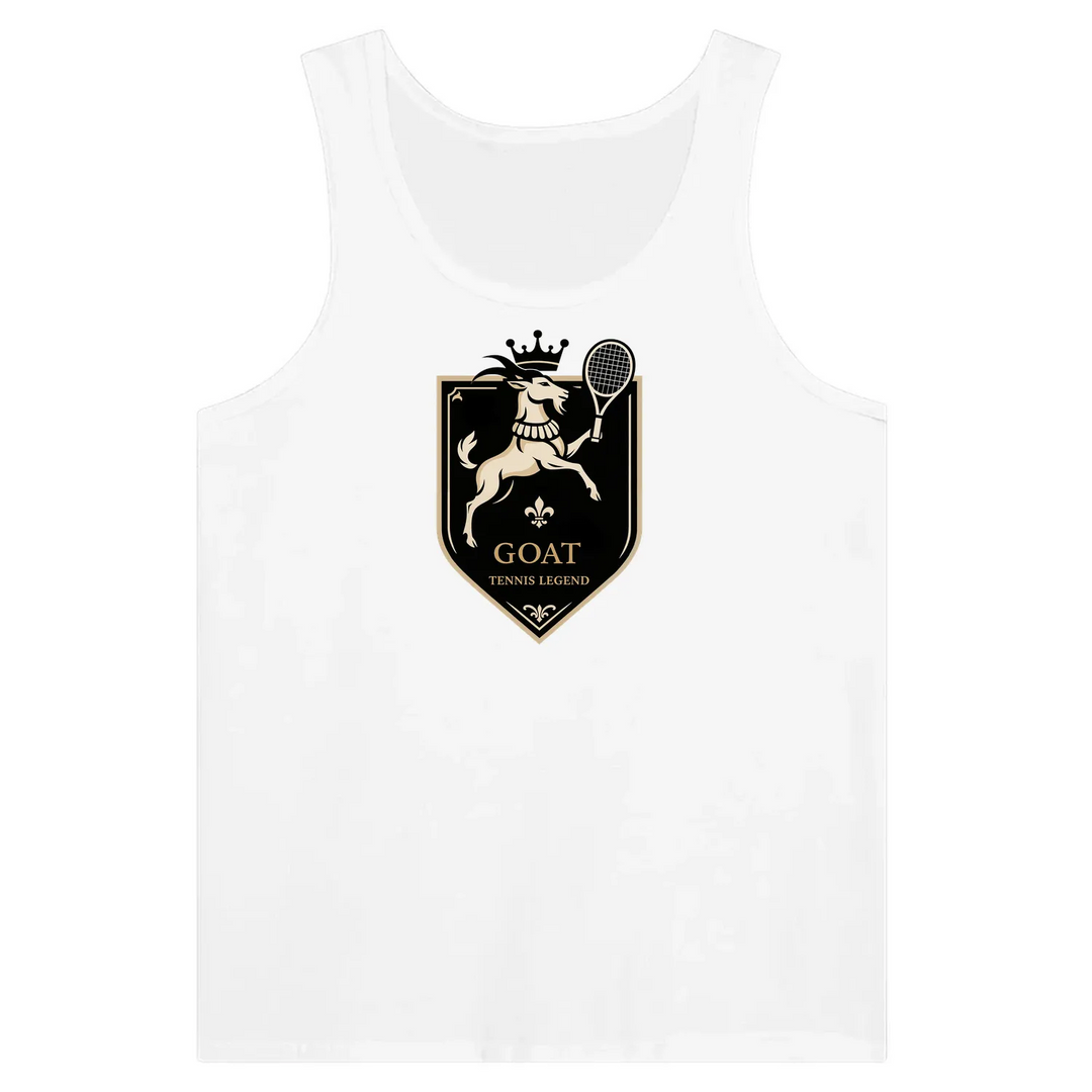 Tank top featuring a graphic of a tennis legend with GOAT lettering
