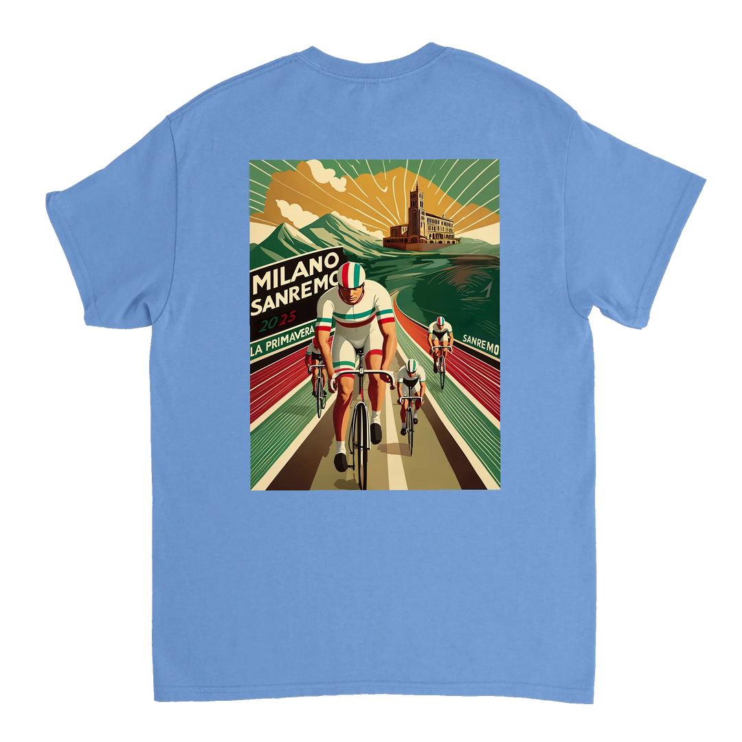 T-shirt featuring a graphic of the Milano–Sanremo cycling race