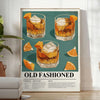 Vintage poster of an Old Fashioned cocktail in orange and gray