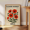Botanical poster of Berlin flower market in black and red