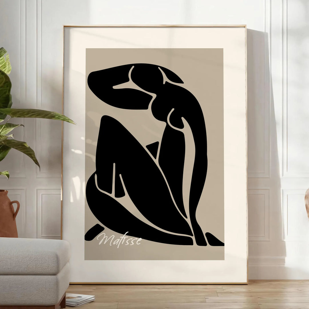 Blue nude figure by Matisse in cut-out style with orange and gray accents