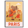 A playful elephant child playing rugby in an Art Deco style with soft vintage colors