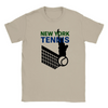 T-shirt featuring a graphic of tennis rackets and a ball with New York text