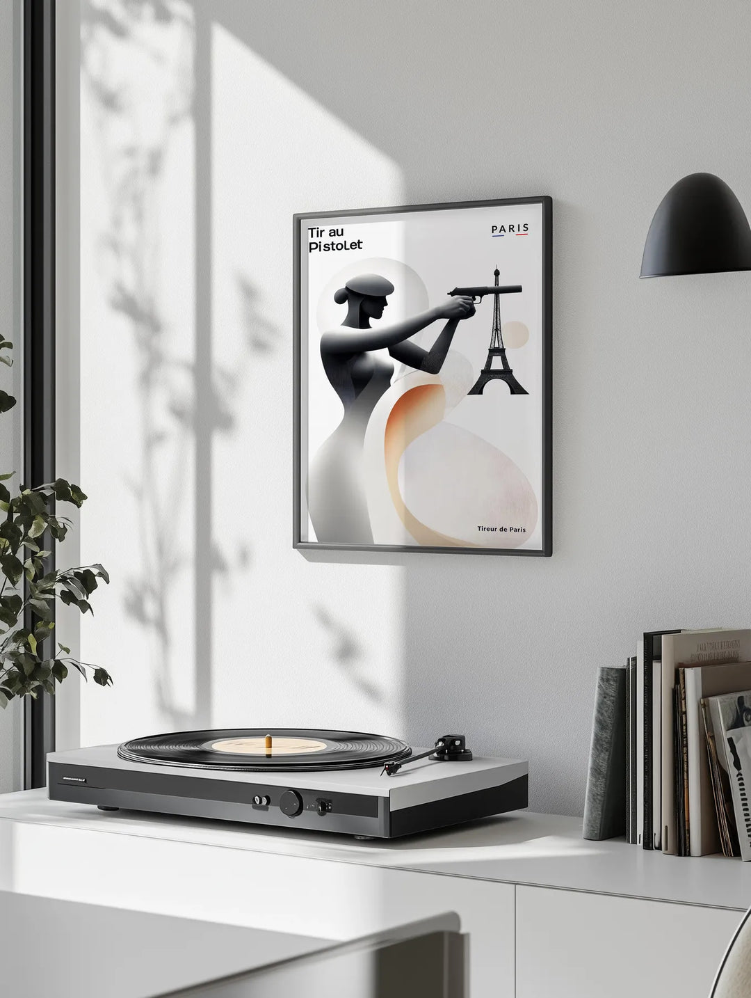 Poster showing stylized Paris pistol-shooting athlete, Olympic sport artwork