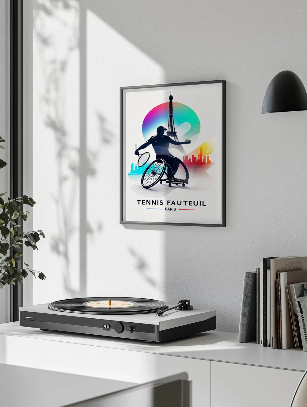 Art Deco poster showing Paris armchair with racket and ball illustration