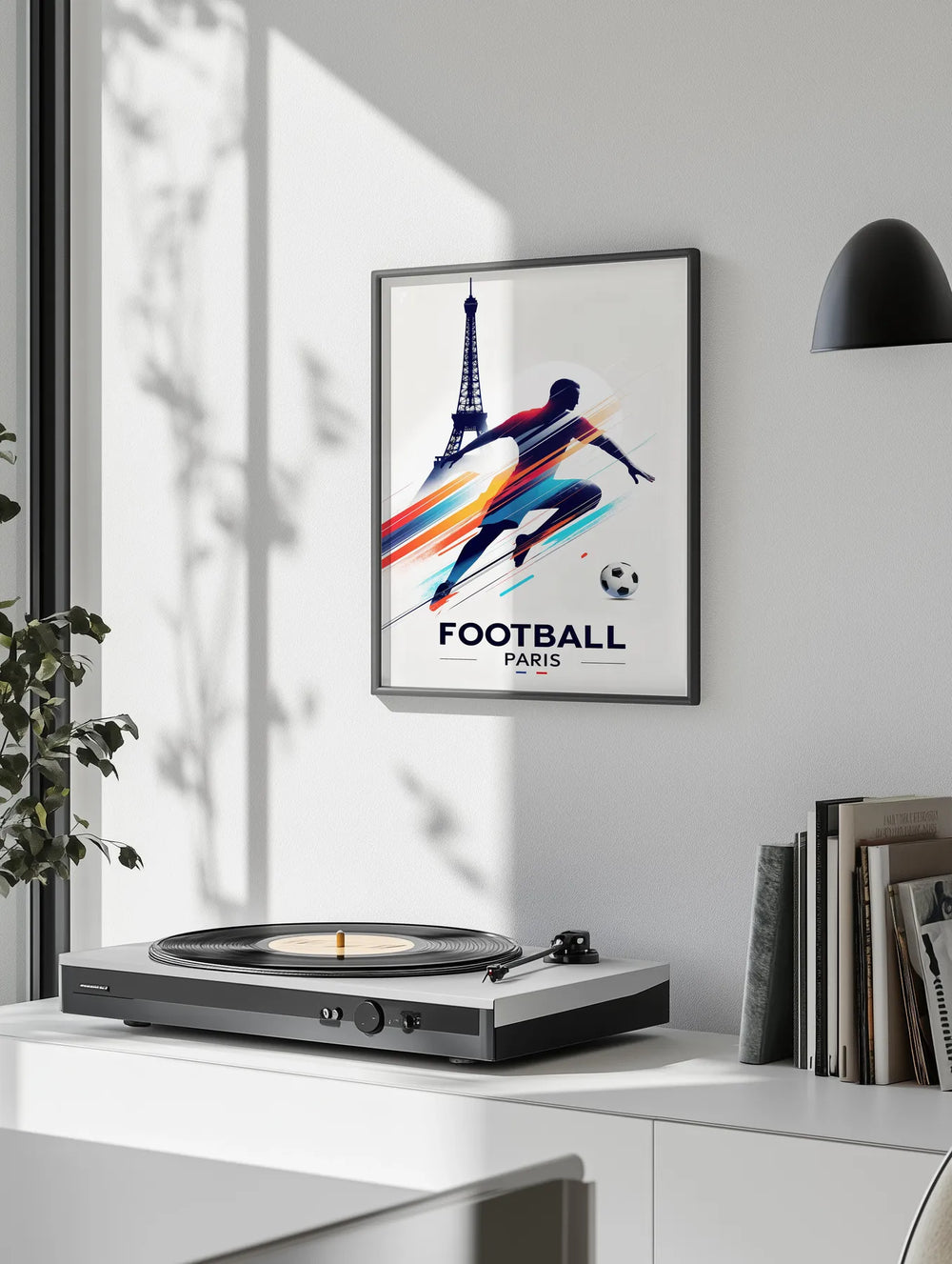 Illustration of a football match in Paris with minimalist graphic style