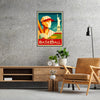 Vintage art deco poster featuring a baseball player in New York - in a black frame