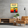 A golf scene featuring iconic New York courses with green fairways and blue skies - in a black frame
