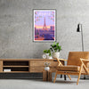 Colorful illustration of Paris with iconic landmarks and city lights - in a black frame
