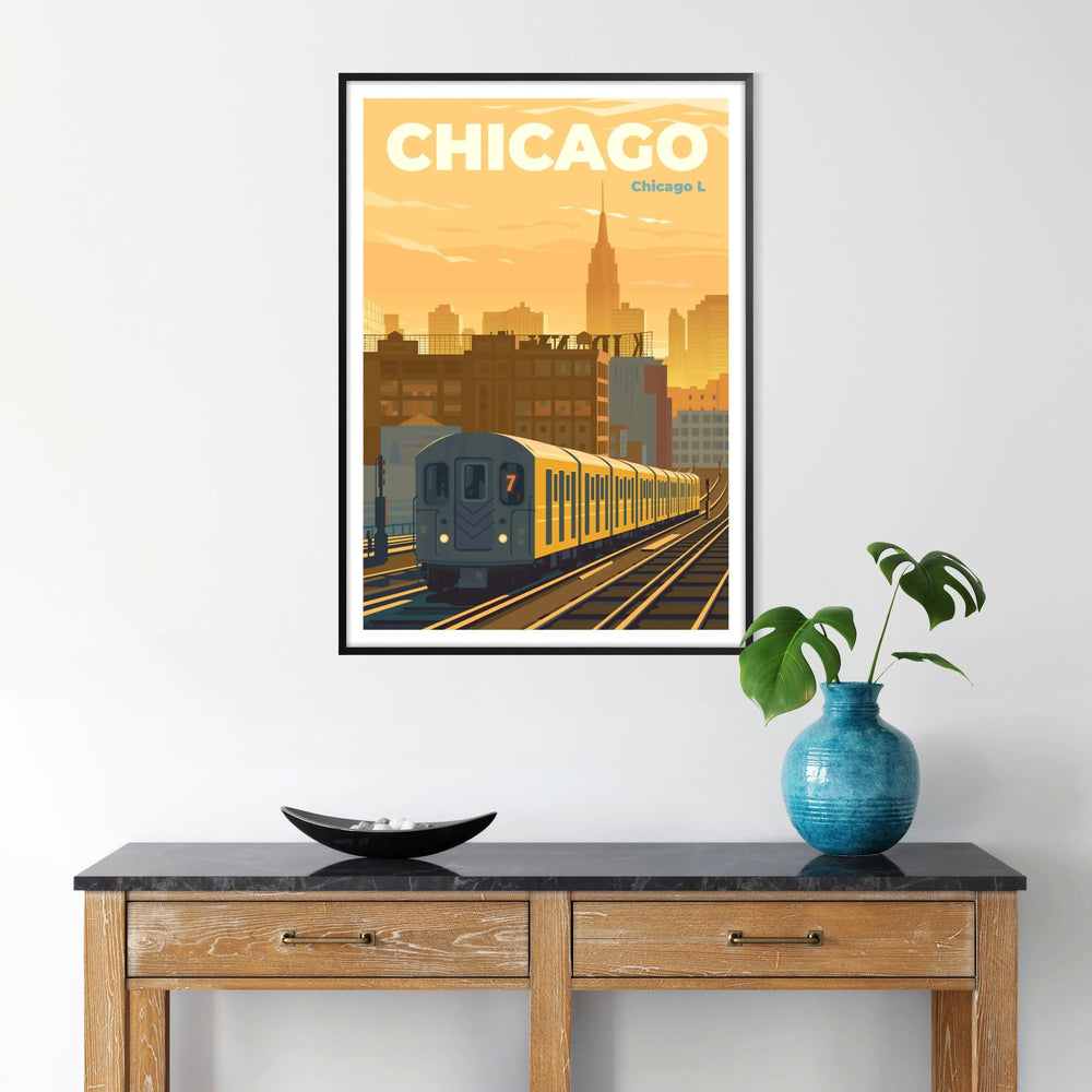 Stylized illustration of Chicago skyline with green accents