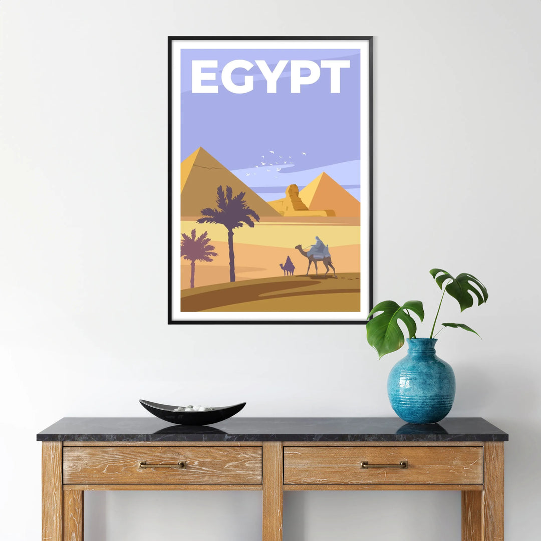 Ancient Egyptian landscape with pyramids and a blue sky - in a black frame