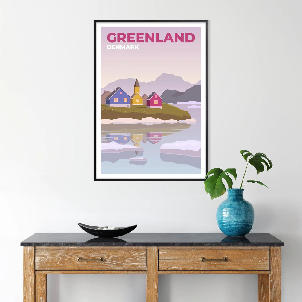 A serene landscape of Greenland featuring gray and blue tones
