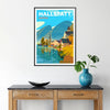 Une représentation sereine de Hallstatt, Autriche avec des teintes vertes et bleues - dans un cadre noir