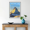 Matterhorn mountain in the Swiss Alps, earthy browns and greens - in a black frame