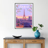 Colorful illustration of Paris with iconic landmarks and city lights - in a black frame