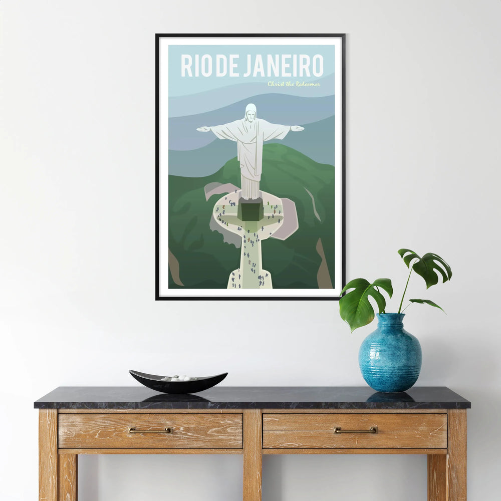 Illustration of Rio de Janeiro with gray and blue tones, featuring iconic landmarks