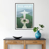 Illustration of Rio de Janeiro with gray and blue tones, featuring iconic landmarks - in a black frame
