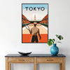 Retro illustration of tennis players in Tokyo with bright colors - in a black frame