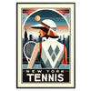 Art Deco illustration of a woman playing tennis in New York - in a black frame