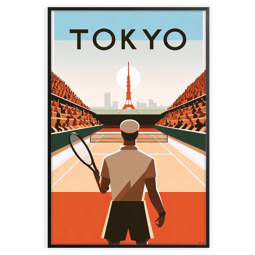 Art Deco style illustration of tennis players in Tokyo