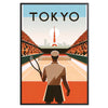 Ilustración Art Deco de jugadores de tenis en Tokio - en un marco negro