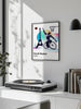 Poster showing dynamic wheelchair basketball players in Paris, graphic sports illustration.