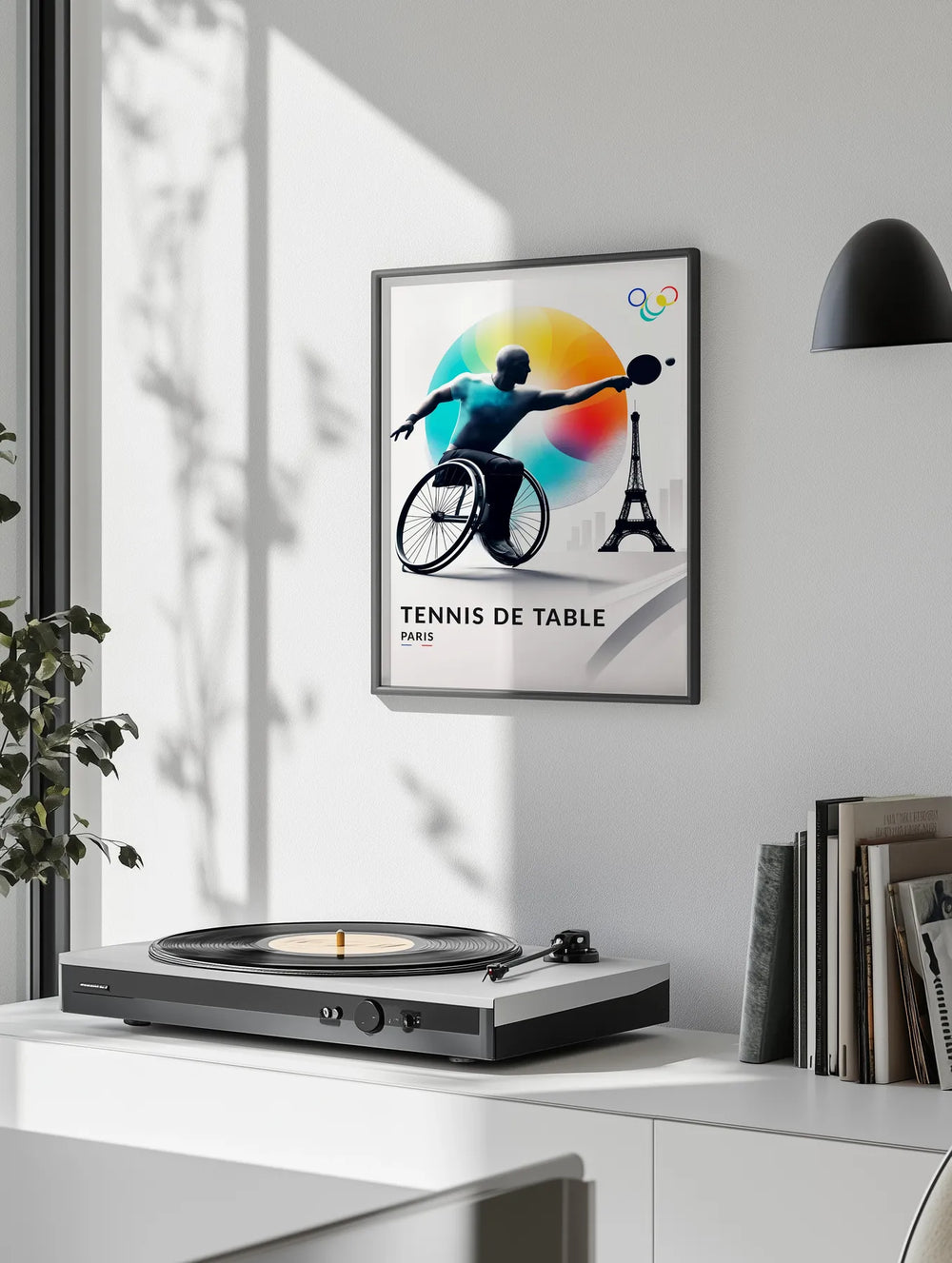 Vintage poster depicting a para table tennis player in action at Roland Garros, Paris