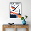 Poster showing ball-trap shooter illustration in dynamic vintage style, Paris - in a black frame