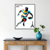 Dynamic rugby players in action during the Paris Olympics, bold colors - in a black frame