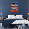 Dynamic Formula 1 car in motion with green and orange hues - in a black frame
